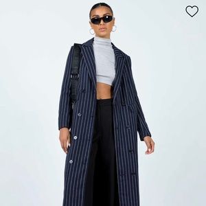 NWT Princess Polly Alkiria Trench Coat Navy Pinstripe